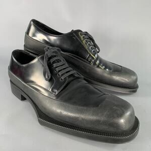 PRADA Size 13 Black Leather Derby Lace Up Shoes